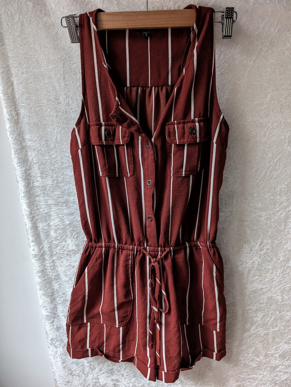 Iris V Neck Tank Top Vertical Stripe Small Shorts Romper Button Down
